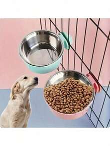 Hanging Dog Bowl, Removable Stainless Steel Dog Food Bowl Water Bowl, 2 In 1 Liftable Pet Cage Feeder Basin Pet Supplies - Multicolor - View 1