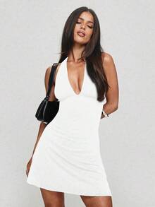 Elegant & Fashionable Deep V-Neck Sleeveless Mini Dress, New Arrival For Summer White - White - View 6