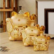 Pușculiță ceramică Maneki-Neko, bancă de monede creativă cu desene animate, cutie de economisire a monedelor pentru adulți, cadou de casă nouă - Aur - Vizualizare 6