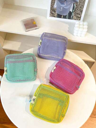 Random Color Dopamine Tofu Bag, Data Cable Storage Bag, Stationery Storage Bag, Cosmetic Bag, Cosmetic Bag, Office Wire Storage Bag And Storage Organization Set, Suitable For Office Supplies Storage Organization