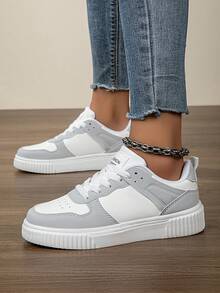 Women's Casual Sneakers, Lace-Up Soft Sole Flat Comfortable Skateboard Shoes, Lightweight Low-Top Everyday Shoes - Grey - View 4