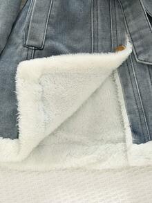 女童/青少年休闲优雅户外夹克，配有羊毛领、袖口、腰带和口袋，适合秋冬季