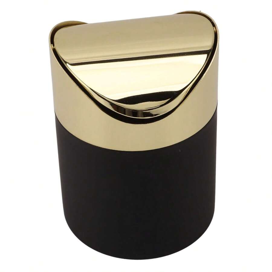 Catvia de basura de mesa, Descanse de escritorio acero inoxidable Hogar Bash Trash Copa de papel de papel Bin de basura con tapa de oro para oficina, cocina, tocador - 1 - Ver 1