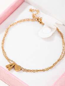 1pc Fashionable Minimalist 26 Initial Double Layer Anklet, Suitable For Summer Outing, Beach, Holiday, Daily Wear, A Great Gift For Teenage Girls