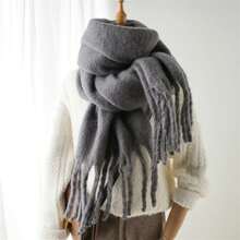 Bufanda de invierno para mujeres, cachemira cálida, sólida, pashmina, manta, envolturas, bufanda gruesa y suave, chal con grandes borlas, poncho largo, echarpe - Caqui - Ver 10