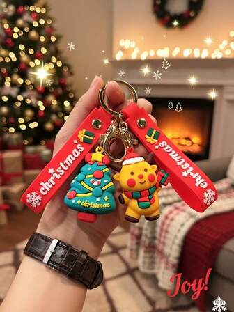 1pc Cute Christmas Tree & Reindeer PU Leather Keychain With Detachable Christmas Holiday Key Ring And Round Ring Clasp For Bags, Car Keys - Christmas Themed Gift Accessory For Holiday Party Favors, Stocking Stuffers & Decor