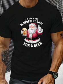 Camiseta de algodón navideña mexicana única para hombre con patrones impresos, adecuada para Halloween, Navidad, Acción de Gracias, Nochevieja, regalos y fiestas. - Negro - Ver 1