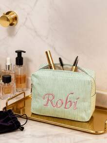 个性化刺绣薄纱化妆包,伴娘礼物,新娘派对礼物,送给她的礼物,定制洗漱包,化妆包,带名字的个性化化妆包,定制化妆品收纳包,字母组合化妆包,伴娘礼盒,旅行收纳包 - 彩色 - 查看 9