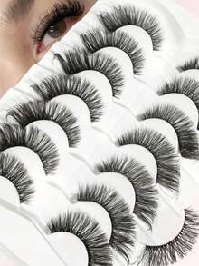 7 Pairs Of Fluffy Artificial Mink Eyelashes Slim False Eyelashes Thick False Eyelashes Curling False Eyelashes 3D Natural False Eyelashes Suitable For Holiday Parties Halloween Christmas False Eyelashes Cat Eye Lashes For Cosplay Manga Various Occasions - Criss Cross lashes - View 2
