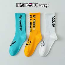 Monster High 1/3 Paar mittellange Socken, personalisiert, lustig, farbenfroher, kreativer Cartoon-Entwurf, Geschenk für Feiertage, bequem und atmungsaktiv, verbessert die Familienatmosphäre, modisch und stilvoll, geeignet für Herren- und Damensocken, verrückte Socken, Anime-Socken, mehrfarbige Socken