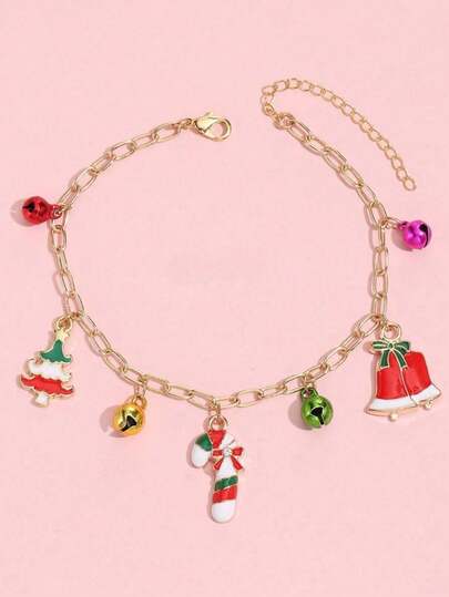 1 件全新圣诞礼物雪花圣诞树锌合金吊坠手链，适合青少年、男孩、女孩、生日、节日、圣诞节的珠宝礼物