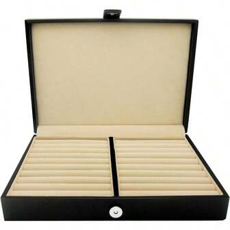 MenWomen's Cufflinks Jewelry Box - Faux Leather Display Case Storage Organizer Black, Rings Earrings Tie Clips