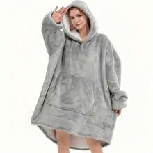 Super Soft Reversible Hoodie Wearable Blanket Women Men, Oversized Blanket Sweatshirt Super Soft Warm And Comfortable Wearable Blanket Hoodie With Large Pockets For Adults - 灰色 - 查看 1
