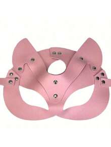 1pc Black Synthetic Leather Cat Mask With Ear Holes - Gothic Punk Style Halloween Party, Carnival Masquerade And Adult Costume Accessory; Cat Themed Mask; Bold And Fashionable Mask - Multicolor - View 7