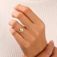 Cubic Zirconia Gold Rings Women Non Tarnish  Dainty 14K Gold Plated Stackable Princess Cut Engagement Ring Set Wedding Promise Rings Her Jewelry Size 6 8 9 10 11 - B-2pcs Pear Shaped Engagement Ring + 11 - View 2