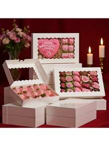 6/12pcs Auto-Pop-Up Baking Boxes With Window, 12"X8"X2.5", Large White Gift Boxes For Candy, Pastries, Chocolate, Strawberries, Cakes, Donuts, Muffins - White - View 1
