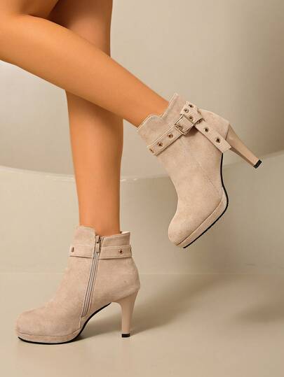 European And American New Autumn/Winter Slim Heel Ankle Boots, Side Zipper High Heel Booties, Fashion Boots, Women Ankle Boots, European And American Slim Heel High Heels, Popular Winter New Sexy Round Toe Boots, Minimalist High Heel Women Boots