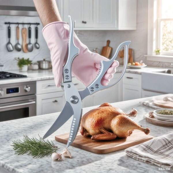 1 pieza Tijeras de cocina multiusos de acero inoxidable de 10.2 pulgadas de alta resistencia, diseño de mango ergonómico, agarre cómodo, con bloqueo, retorno automático, raspador de escamas de pescado y cascanueces, duradero y resistente a la oxidación, disponible con mango de metal o plástico