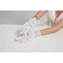 Ladies' Wedding, Tea Party Gloves, Opera Party Wedding Ball Bride Gloves, Christmas Role-Playing Party Ball Gloves, Lace Gloves - trắng - Xem 8