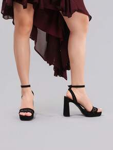 Fashionable Lace Patchwork Black High Heel Sandals, Sexy For Ball, Party, Evening, Waterproof Platform Square Toe Thick Heel Sandals For Women,Spring Summer Outfits - Black - View 7