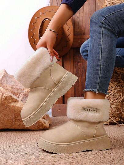 بوت ثلج ذات كعب سميك موديل شتاء 2025 الجديد للنساء، بوت فرو، بوت موضة
