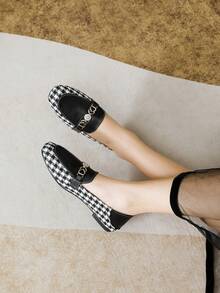 Mengshangli Women's Solid Color Preppy Style Rhinestone Flat Ballet Shoes, Office Party All-Season Shoes - Black - View 4
