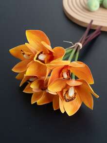 6pcs/Lot Silk-Like Texture Orchid Artificial Flowers, Living Room Tabletop Decor, Home Decoration, Wedding Craft Supplies - Multicolor - View 16