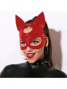 1pc Black Synthetic Leather Cat Mask With Ear Holes - Gothic Punk Style Halloween Party, Carnival Masquerade And Adult Costume Accessory; Cat Themed Mask; Bold And Fashionable Mask - Multicolor - View 10