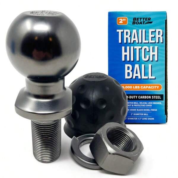 2 Inch Trailer Ball Hitch 1 1/4" Shank Diameter, 2" Long, Marine Grade Tow Ball For Boats Or Towing