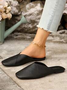 Women's Solid Color Square Toe Slippers, Suitable For Home, Office, Vacation, Outdoor, School, Spring/Summer/Autumn