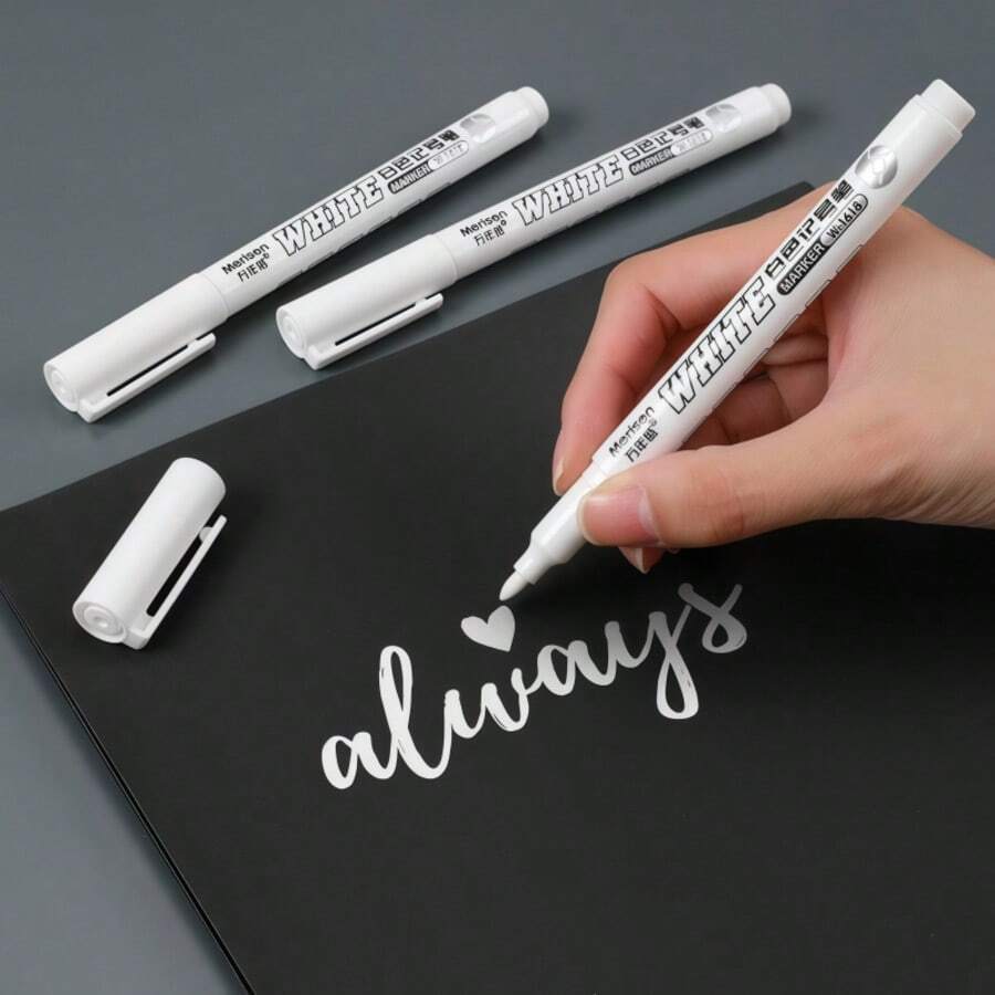 2/4/6pcs White Marker Pens, Waterproof Alcohol Ink, Suitable For Tires, Fabrics, Wood And Artificial Leather, Easy To Grip, Long-Lasting Graffiti Art Pens