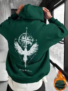 Sudadera con capucha holgada con elemento de brújula y cuervo para hombre, moda de vanguardia, otoño/invierno, manga larga