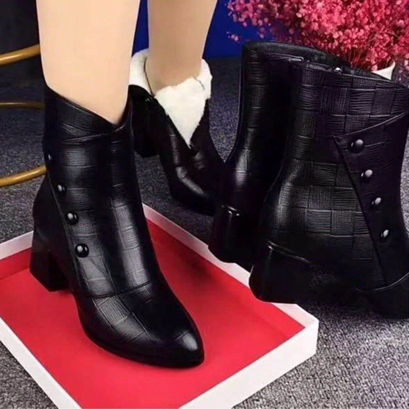 Botas de tobillo de moda para mujer, nuevos zapatos de invierno de tacón medio y caña media, cálidos y elegantes, suela suave y versátil para madr