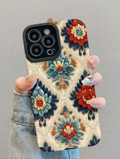 1 Ốp lưng điện thoại TPU mềm họa tiết dệt cổ điển, tương thích với Apple và các dòng 17Pro/17/Air/17Promax/11/12/13/14/12 Pro Max/16 Pro/15/X/XR/7/8Plus, bảo vệ ống kính, quà tặng ngày lễ