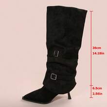 Fashionable Versatile Retro Niche Two-Way Pointed Toe Elegant Comfortable Soft Bottom Casual Boots, Autumn/Winter,Kitten Heels - Black - View 9
