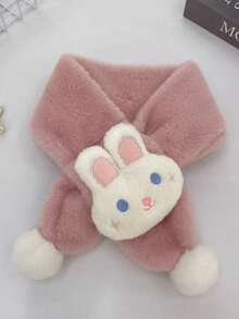 1条儿童可爱小熊兔子卡通围巾，保暖加厚毛绒交叉围脖，男女童皆宜，秋冬季