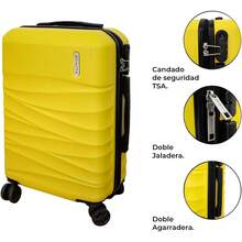 Maleta de Mano Rígida para Viaje, con Ruedas Giratorias 360 y Candado TSA, Doble Cierre y Barra Sujetadora, Botón para Ajuste de Altura, con Interior Doble Compartimento.(Amarillo) - Negro - Ver 4