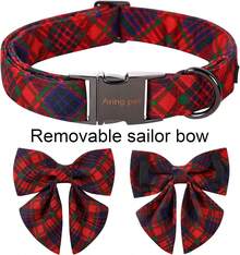 Christmas Dog Collar With Cute Plaid Bowtie - Adjustable Comfortable Bow Witetal Buckle,26170760 - 芥末黃 - 查看 5