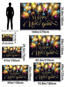 1件2026新年彩色烟花金色闪光背景布，闪亮涤纶派对横幅，新年除夕派对家居装饰拍照背景，新年庆祝用品 - 彩色 - 查看 2