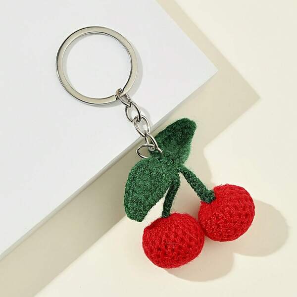 New Cute Handmade Wool Knitted Cherry Pendant Ornaments