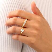Cubic Zirconia Gold Rings Women Non Tarnish  Dainty 14K Gold Plated Stackable Princess Cut Engagement Ring Set Wedding Promise Rings Her Jewelry Size 6 8 9 10 11 - B-2pcs Pear Shaped Engagement Ring + 11 - View 4