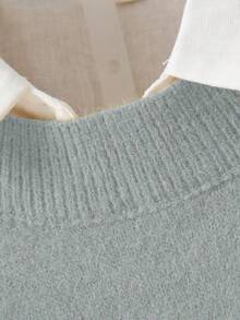 Plus Size Women's Casual Everyday Commute Simple Solid Color Round Neck Dropped Shoulder Loose Pullover Sweater (Excluding Shirt) Spring - Grey - View 5