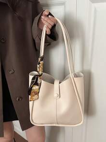 New Solid Color Luxurious High-End Versatile Women Shoulder Tote Bag - White - View 4