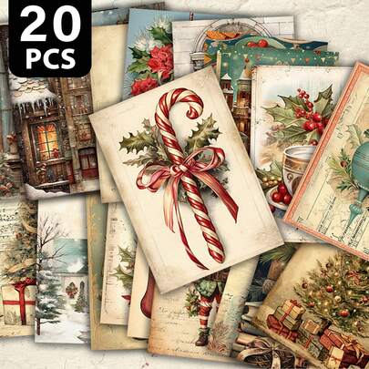 20pcs Vintage Christmas Postcard Set, Holiday Greeting Cards With Classic Designs Like Christmas Tree, Bells, Snowman, Suitable For Mailing, Decorating, Festive Greetings, Retro Style Christmas Cards