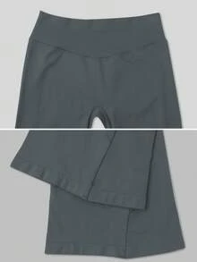 NcmRyu 1Pc Women'S Solid Color Seamless Minimalist High Waist Elastic Butt Lifting Flared Sports Pants Tights Spring - Grey - View 4