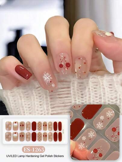 Unghie in gel cristallo EMI per Natale e Ognissanti, colla base trasparente, 20 pezzi di adesivi per unghie in gel, richiede lampada UV, qualità da salone, lunga durata e resistenza, confezione singola per spedizione transfrontaliera all'ingrosso, stile simile agli adesivi per unghie del libro rosso, adesivi per unghie per le dita