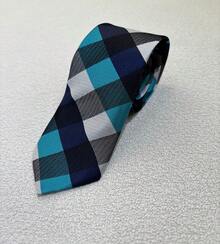 Ties For Grooms And Groomsmen At Weddings, Conferences And Other Events. Slim Checkered Pattern (5.5cm) - Navy Blue - View 2