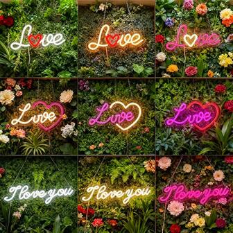 心形霓虹灯 - LED霓虹灯，适用于墙面、儿童卧室、婚礼派对装饰，可作为儿童礼物、女友礼物、情人节礼物，易于悬挂