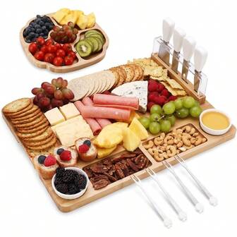 Large Charcuterie Board Set Of 13, A Cheese Board Snack Tray, 2 Ceramic Bowls, 4 Server Forks, 4 Cheese Knives Set, Appetizer Cheese Platter Gifts Birthdays, Weddings, Housewarming