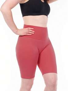 Women's Sports Cycling Shorts, Polyester Solid Color Activewear Shorts, High Elasticity Fitness Tight Shorts - Watermelon Pink - View 5